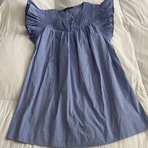 Blue Smocked Dress with Ruffled Sleeves